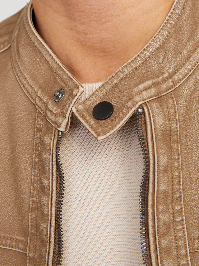 Jack & Jones Lederimitatjacke »JJEWARNER WASHED PU JACKET NOOS« ohne Kapuze mit Bandkragen