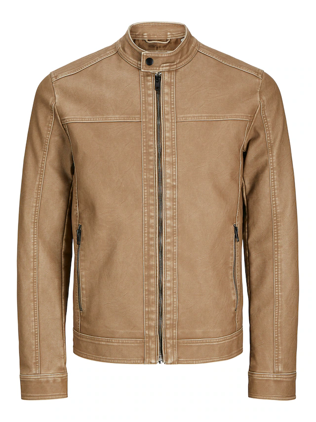 Jack & Jones Lederimitatjacke »JJEWARNER WASHED PU JACKET NOOS« ohne Kapuze mit Bandkragen