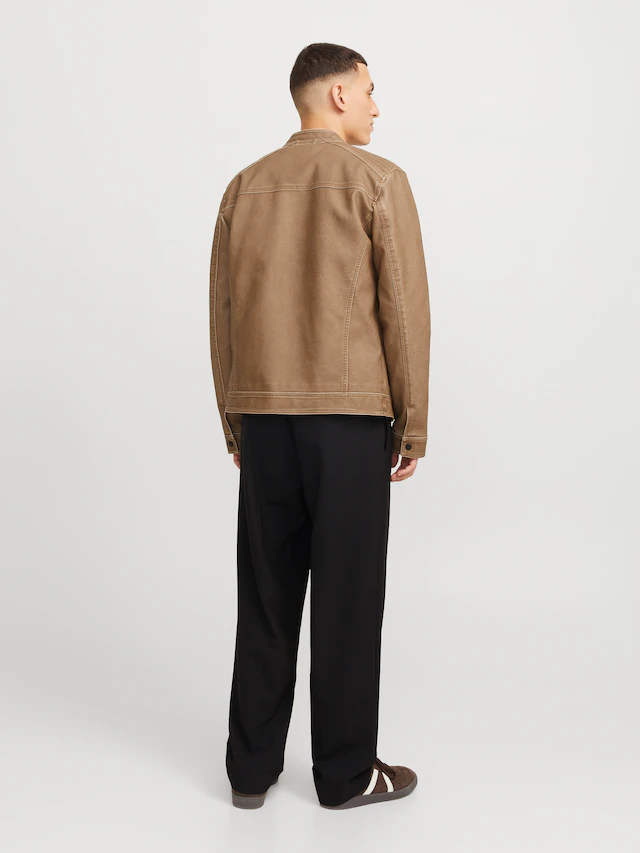Jack & Jones Lederimitatjacke »JJEWARNER WASHED PU JACKET NOOS« ohne Kapuze mit Bandkragen