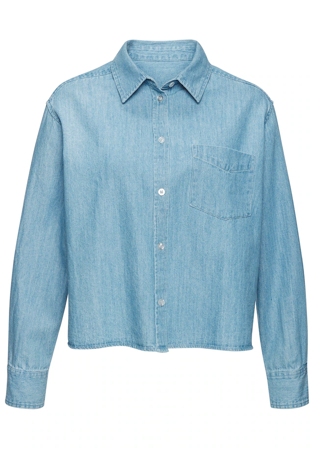 Buffalo Jeansbluse »mit Brusttasche aus reiner Baumwolle« verkürzte Hemdbluse, lässige Damenbluse aus leichter Denimware, casual
