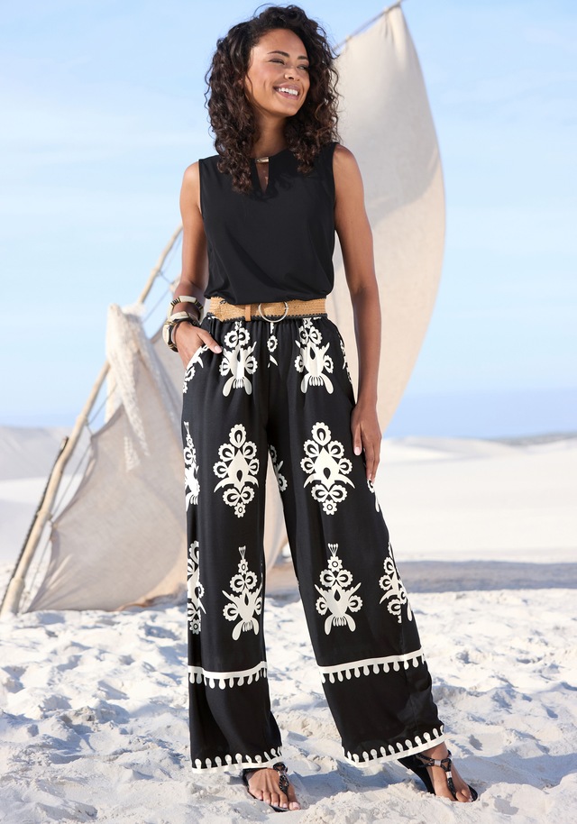 LASCANA Palazzohose »mit Ethno-Print und weitem, luftigem Bein« leichte Sommerhose aus Webware