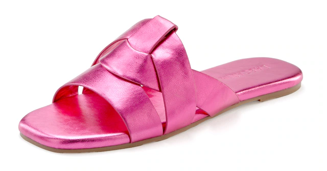 LASCANA Pantolette »Mule, Sommerschuh, offener Schuh, Sandale,« im modischen Metallic Look mit raffinierten Riemchen VEGAN