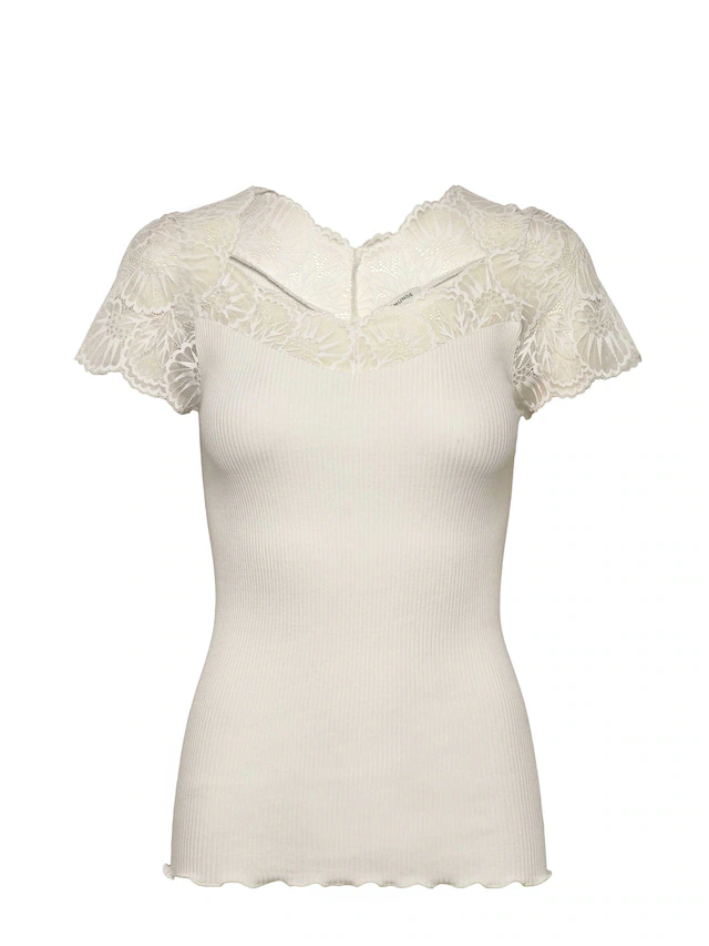 rosemunde Spitzenshirt »Beatha Lace Capsleeve T-Shirt mit Seide« wunderschöne elastisch weiche Vintage-Spitze an Ausschnitt und Ärmeln