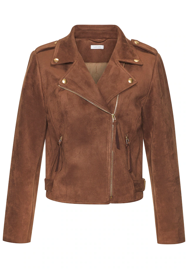 LASCANA Bikerjacke »in Veloursleder-Optik« modische Übergangsjacke aus Velourlederimitat, kurze Lederimitatjacke