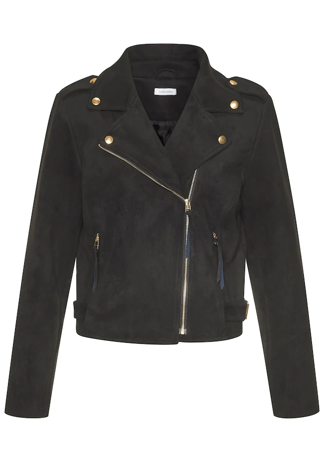 LASCANA Bikerjacke »in Veloursleder-Optik« modische Übergangsjacke aus Velourlederimitat, kurze Lederimitatjacke