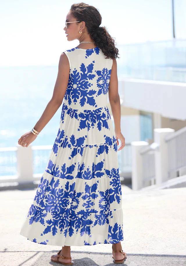 Vivance Maxikleid »mit Volants und Alloverdruck« Ärmelloses Sommerkleid, Webkleid, Strandkleid, Druckkleid, Tunikakleid
