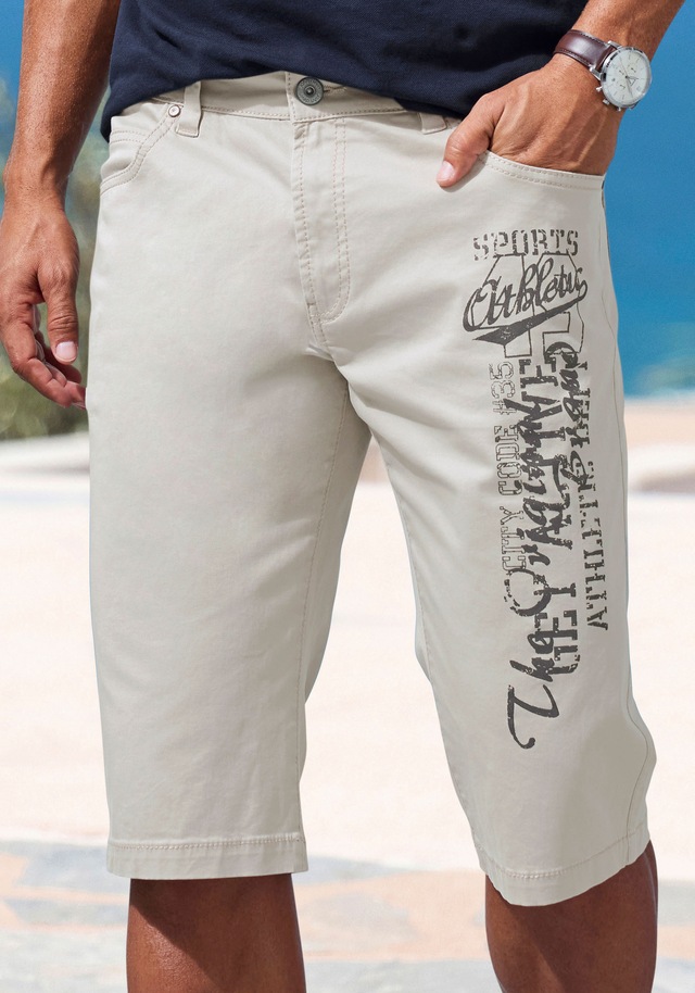 John Devin Bermudas »- bedruckte Shorts aus elastischer Baumwollmischung« mit großem Druck auf dem Bein, 3/4 Shorts
