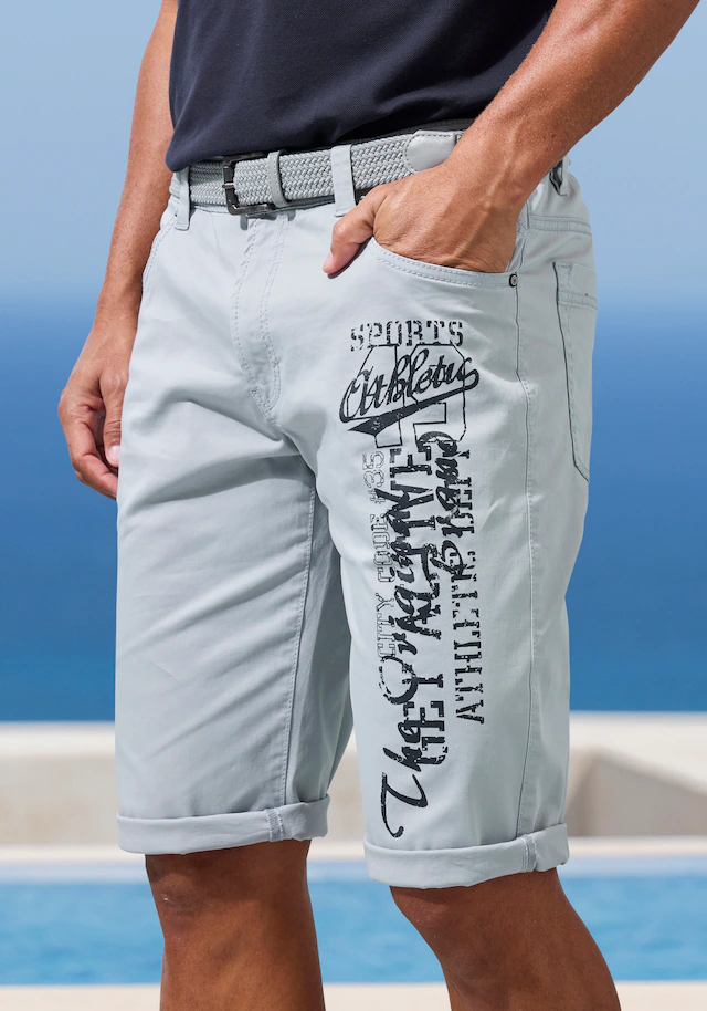 John Devin Bermudas »- bedruckte Shorts aus elastischer Baumwollmischung« mit großem Druck auf dem Bein, 3/4 Shorts