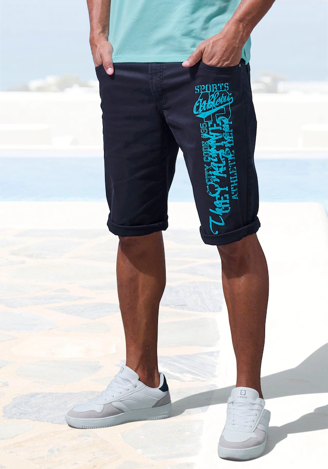 John Devin Bermudas »- bedruckte Shorts aus elastischer Baumwollmischung« mit großem Druck auf dem Bein, 3/4 Shorts