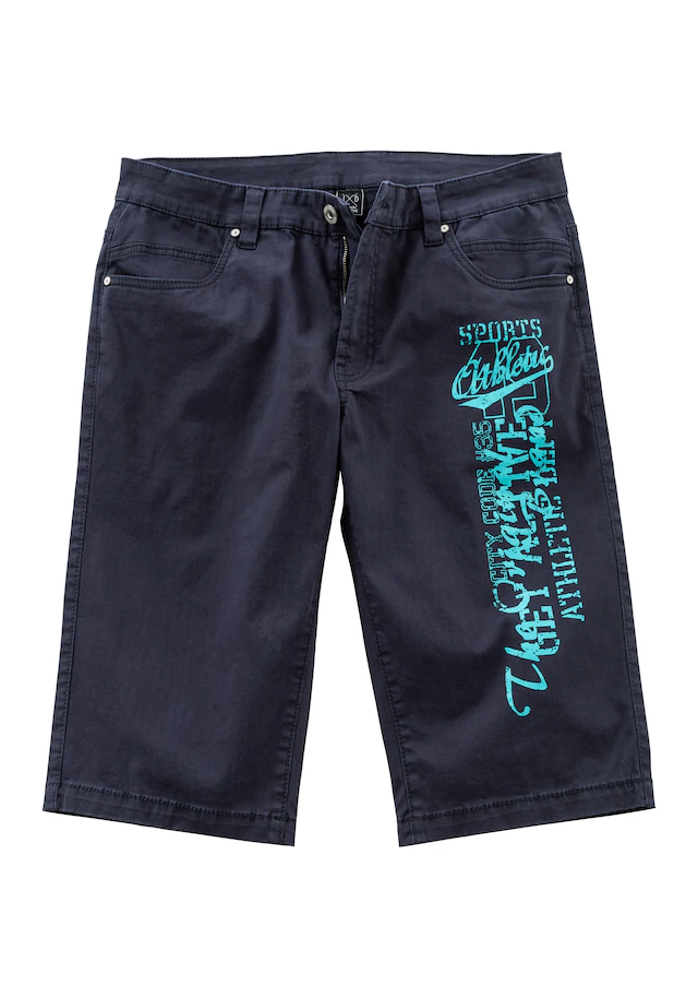 John Devin Bermudas »- bedruckte Shorts aus elastischer Baumwollmischung« mit großem Druck auf dem Bein, 3/4 Shorts