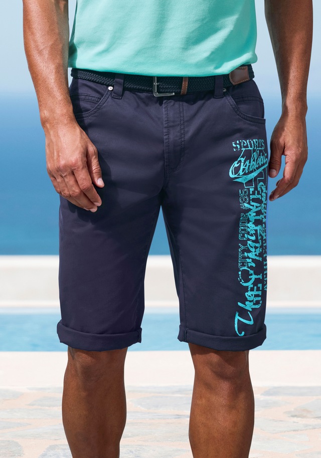 John Devin Bermudas »- bedruckte Shorts aus elastischer Baumwollmischung« mit großem Druck auf dem Bein, 3/4 Shorts