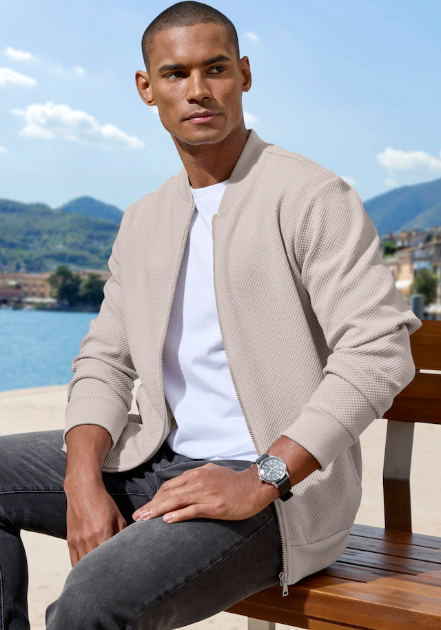 John Devin Sweatjacke »aus Struktur-Qualität, relaxed fit« in Struktur-Qualität, mit Reißverschluss