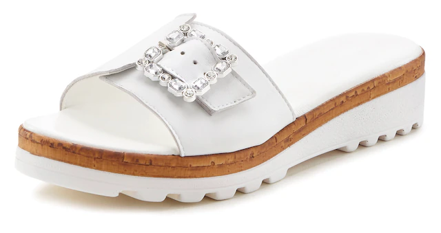LASCANA Pantolette »Sandale, Sommerschuh, offener Schuh, Mule,« aus Leder mit dezentem Keilabsatz
