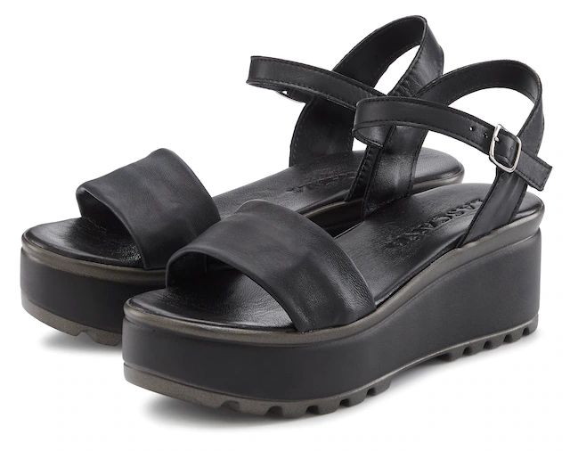 LASCANA Sandalette »Riemchensandalette, Sandale, Sommerschuh, offener Schuh,« aus Leder mit Keilabsatz