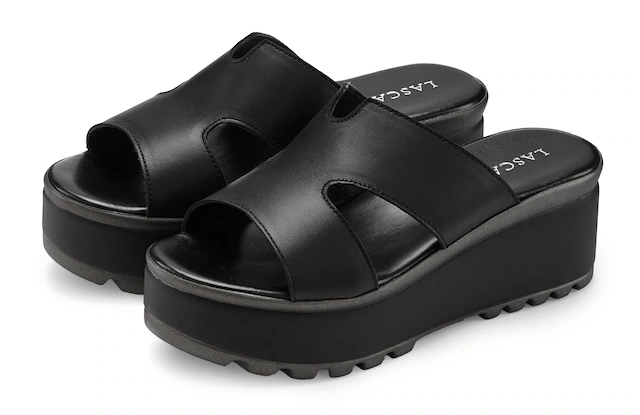 LASCANA Pantolette »Sandale, Sommerschuh, Mule, offener Schuh,« aus Leder mit Keilabsatz