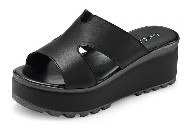 LASCANA Pantolette »Sandale, Sommerschuh, Mule, offener Schuh,« aus Leder mit Keilabsatz