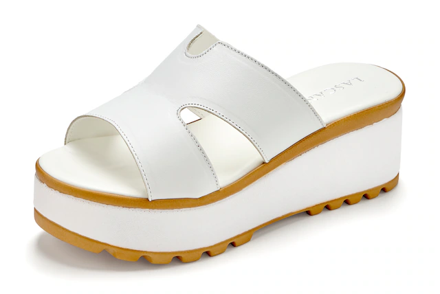 LASCANA Pantolette »Sandale, Sommerschuh, Mule, offener Schuh,« aus Leder mit Keilabsatz