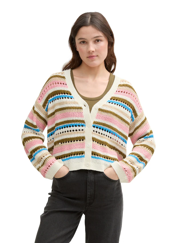 TOM TAILOR Denim Cardigan mit Streifen Muster