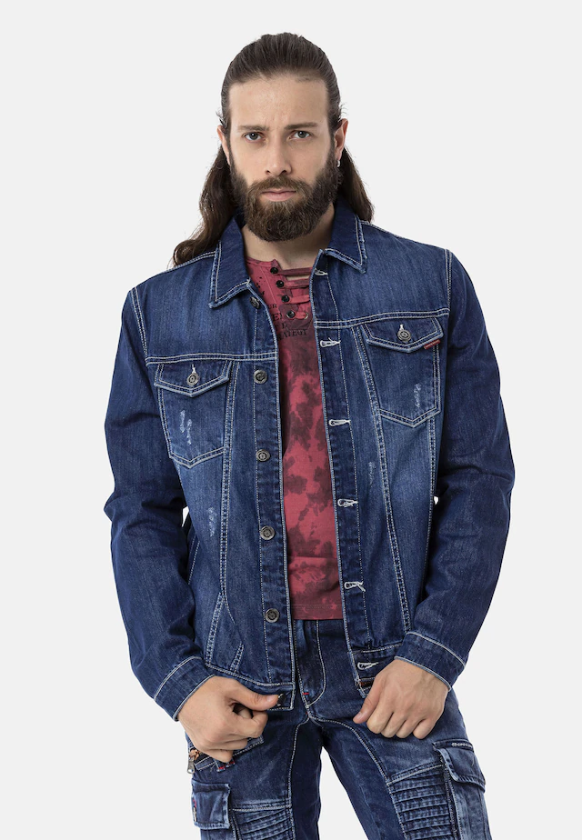 Cipo & Baxx Jeansjacke »CJ289« ohne Kapuze mit Knopfleiste