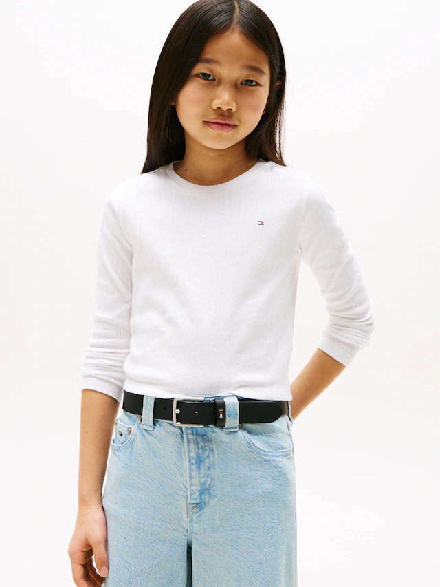 Tommy Hilfiger Langarmshirt »POINTELLE TOP LS« für Kinder bis 16 Jahre, mit Logo-Druck