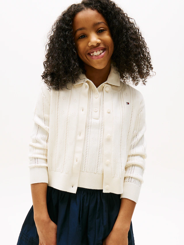 Tommy Hilfiger Strickjacke »POINTELLE CARDIGAN LS« für Kinder bis 16 Jahre, mit süßem Muster