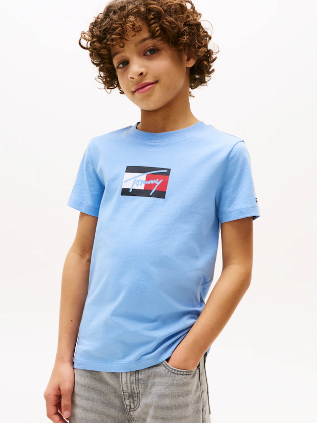 Tommy Hilfiger T-Shirt »TOMMY SCRIPT FLAG PRINT TEE SS« für Kinder bis 16 Jahre, mit Logo-Print