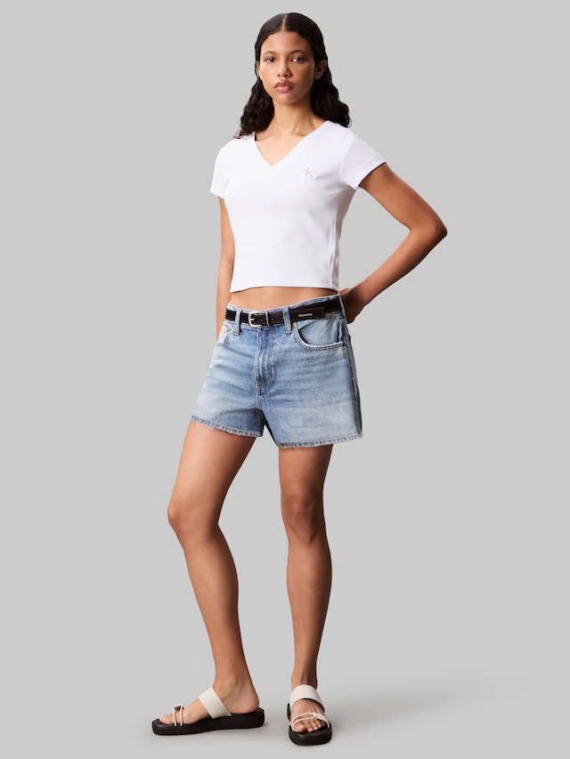 Calvin Klein Jeans »A- SS WOVEN LABEL RIB VNECK TEE« mit gewebtem Label