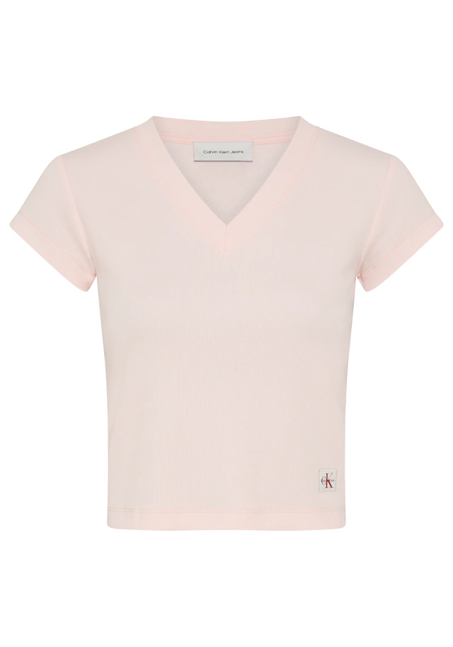 Calvin Klein Jeans »A- SS WOVEN LABEL RIB VNECK TEE« mit gewebtem Label