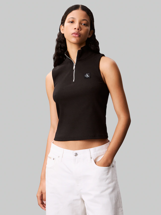Calvin Klein Jeans Tanktop »A- WOVEN LABEL SL QZ TOP« Mit Rundhalsausschnitt