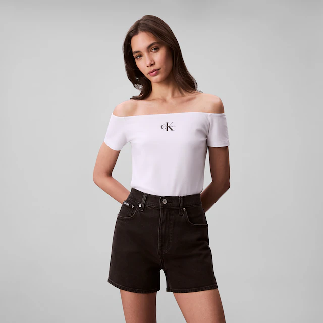 Calvin Klein Jeans Blusentop »MNGRM OFF SHLDR STRT« Mit tiefem Rundhalsausschnitt