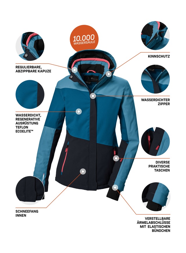 Killtec Skijacke »KSW 67 WMN SKI JCKT« Damen Skijacke: wasserdicht, atmungsaktiv, abnehmbare Kapuze
