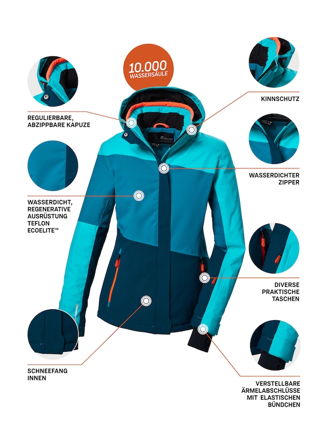 Killtec Skijacke »KSW 67 WMN SKI JCKT« Damen Skijacke: wasserdicht, atmungsaktiv, abnehmbare Kapuze