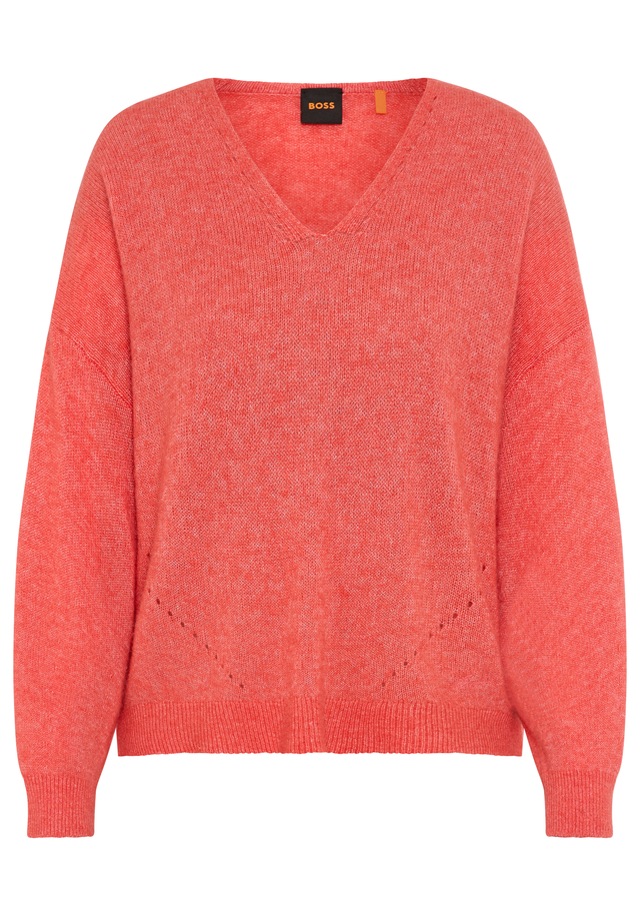 BOSS ORANGE Strickpullover »Foletta Premium Damenmode« mit Alpaka, V-Ausschnitt, Ajouré-Details