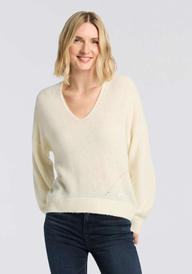 BOSS ORANGE Strickpullover »Foletta Premium Damenmode« mit Alpaka, V-Ausschnitt, Ajouré-Details