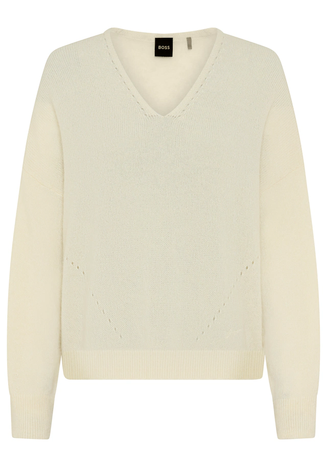 BOSS ORANGE Strickpullover »Foletta Premium Damenmode« mit Alpaka, V-Ausschnitt, Ajouré-Details