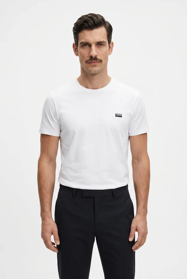 BOSS T-Shirt Rundhals, Jersey, kleines Logo, regular fit