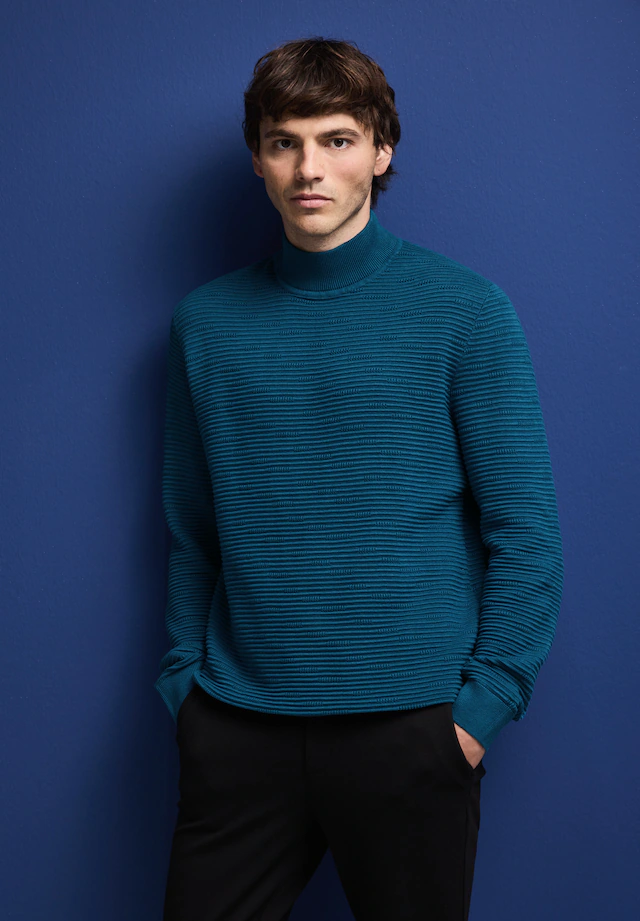 STREET ONE MEN Stehkragenpullover aus reiner Baumwolle