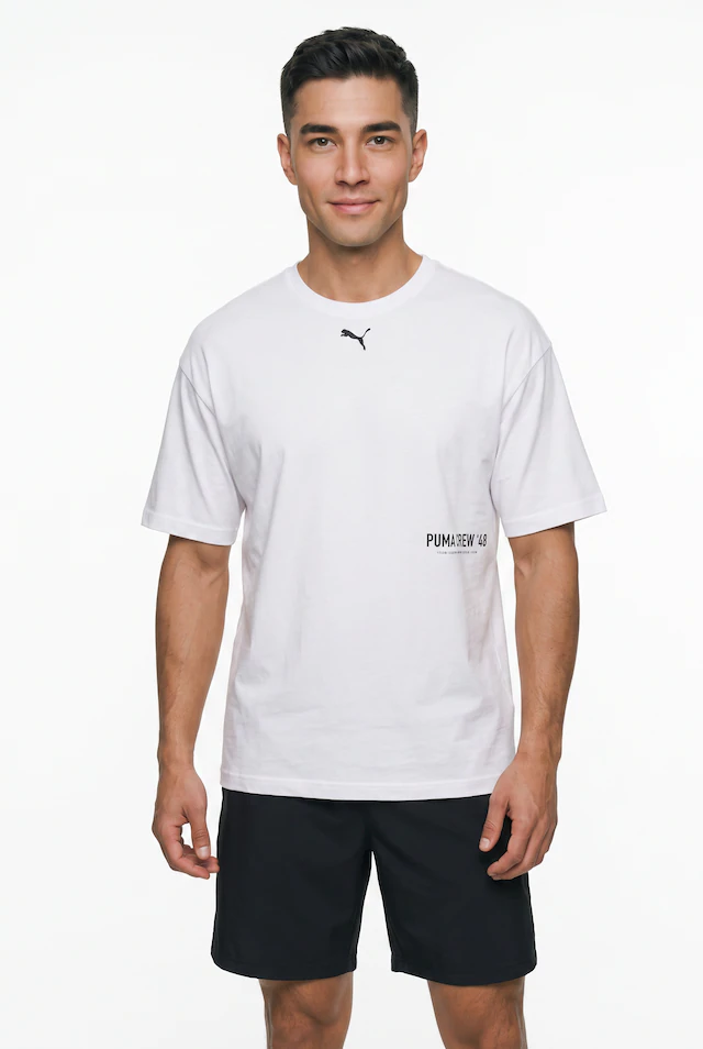 PUMA Trainingsshirt »M GRAPHIC OVERSIZE TEE« Kurzarm-Design, sportlicher Stil, atmungsaktiv, schnell trocknend