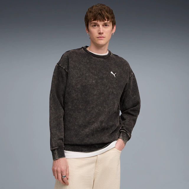 PUMA Langarmshirt »ESS ELEVATED RELAXED WASH CREW FL« sportlicher Stil