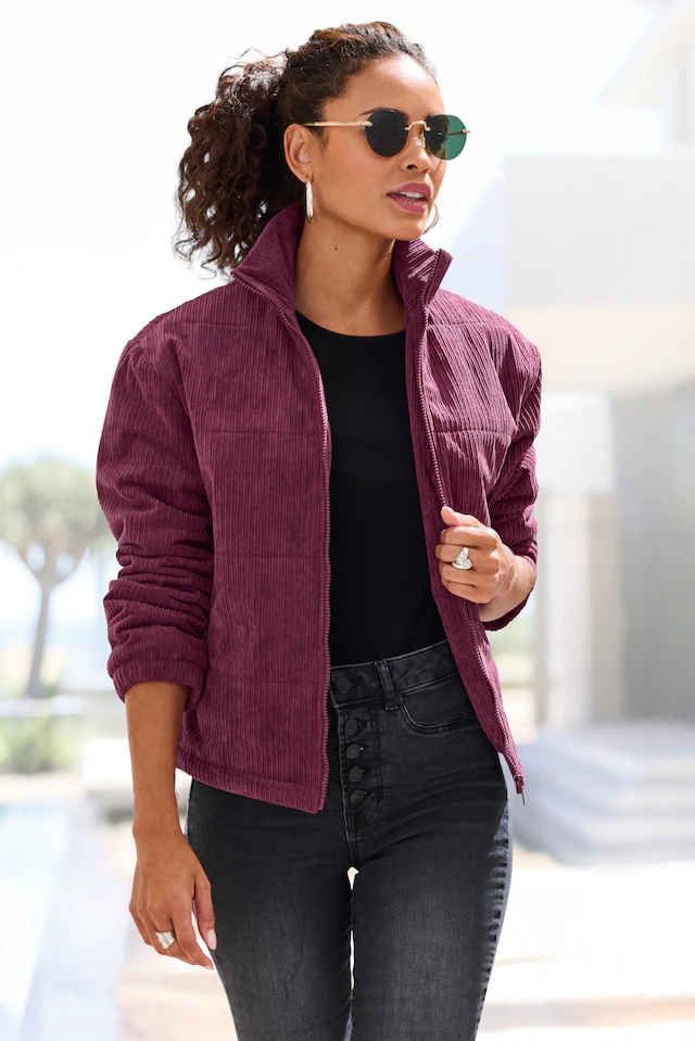 Buffalo Cordjacke »mit Reißverschluss und Eingrifftaschen« Leicht wattierte Übergangsjacke aus weichem Cordstoff, Frühlingsjacke