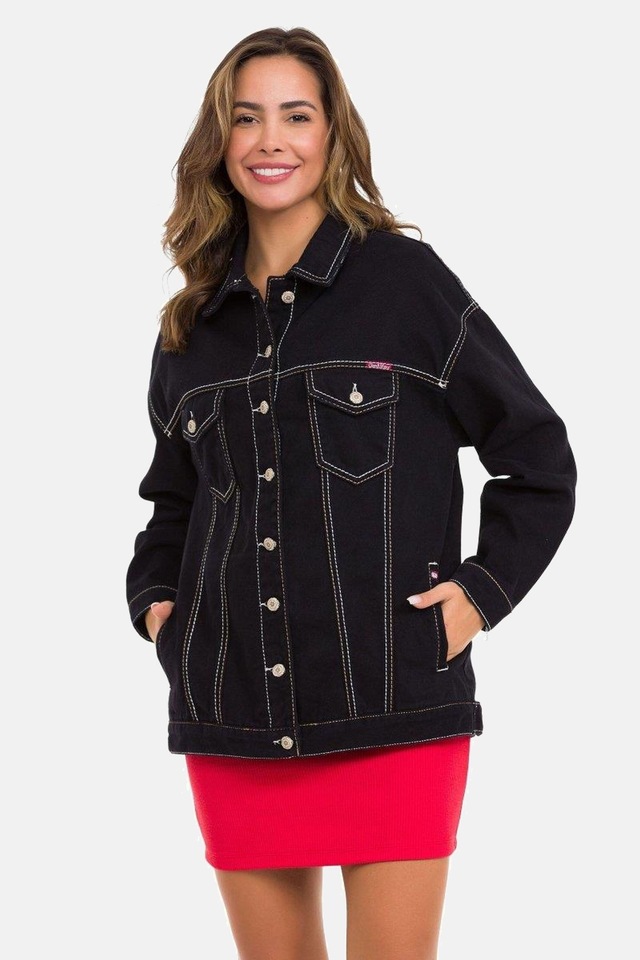 Cipo & Baxx Jeansjacke »Jeansjacke« ohne Kapuze mit stylischen auffälligen Elementen, WJ211