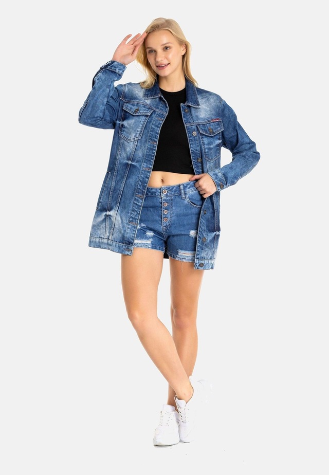 Cipo & Baxx Jeansjacke »Jeansjacke« ohne Kapuze mit stylischen auffälligen Elementen, WJ211