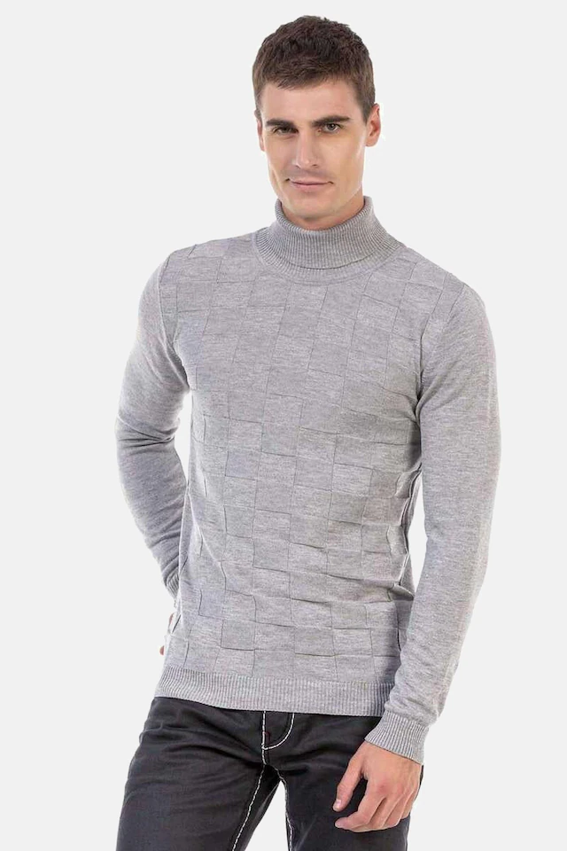 Cipo & Baxx Rollkragenpullover »Pullover« 1 Stk. mit kariertem Strickmuster, CP241