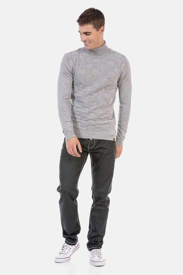 Cipo & Baxx Rollkragenpullover »Pullover« 1 Stk. mit kariertem Strickmuster, CP241