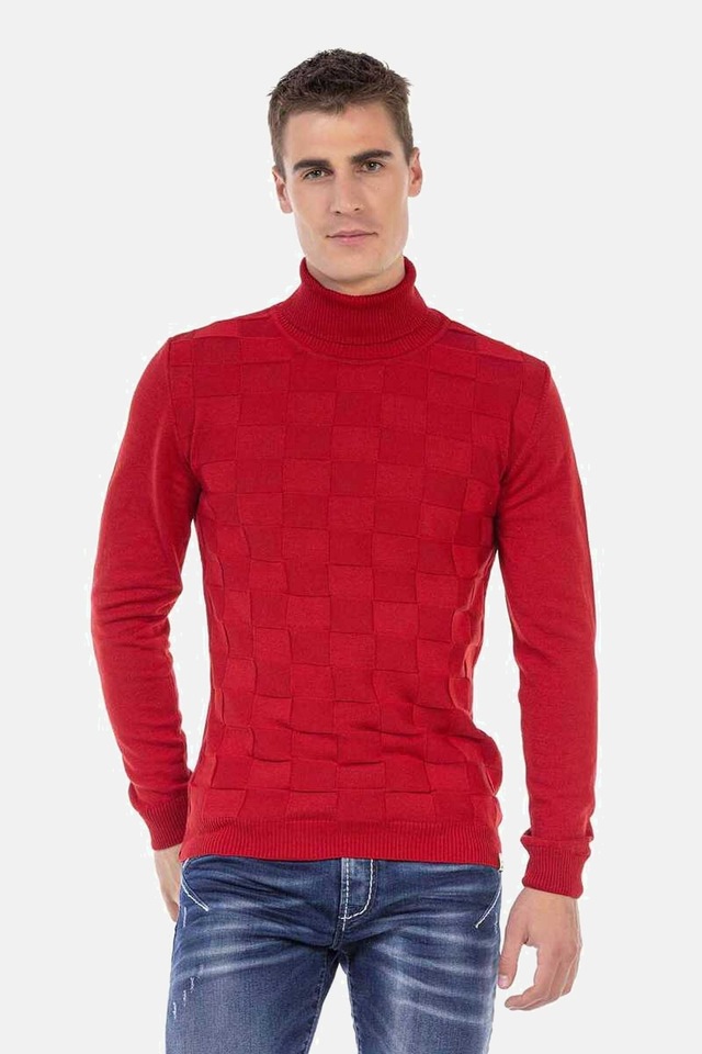 Cipo & Baxx Rollkragenpullover »Pullover« 1 Stk. mit kariertem Strickmuster, CP241