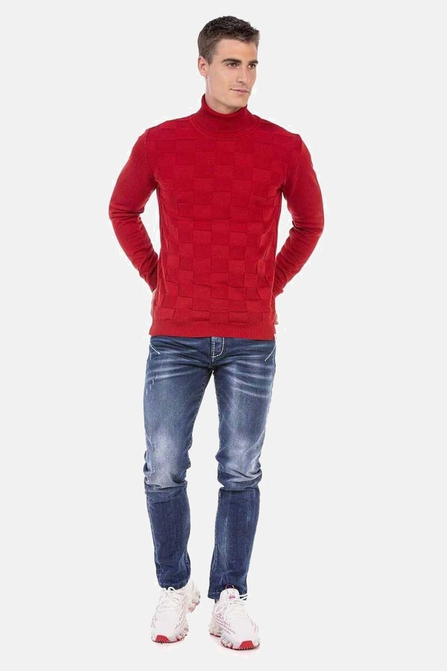 Cipo & Baxx Rollkragenpullover »Pullover« 1 Stk. mit kariertem Strickmuster, CP241