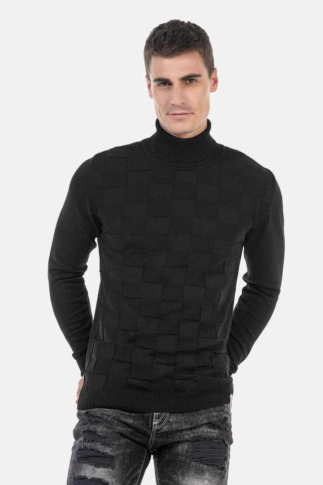 Cipo & Baxx Rollkragenpullover »Pullover« 1 Stk. mit kariertem Strickmuster, CP241