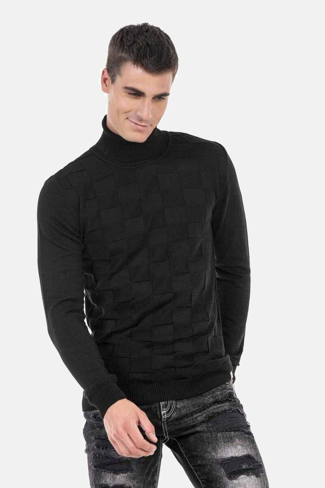 Cipo & Baxx Rollkragenpullover »Pullover« 1 Stk. mit kariertem Strickmuster, CP241
