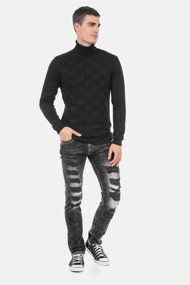 Cipo & Baxx Rollkragenpullover »Pullover« 1 Stk. mit kariertem Strickmuster, CP241