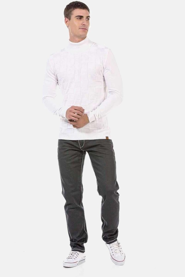 Cipo & Baxx Rollkragenpullover »Pullover« 1 Stk. mit kariertem Strickmuster, CP241